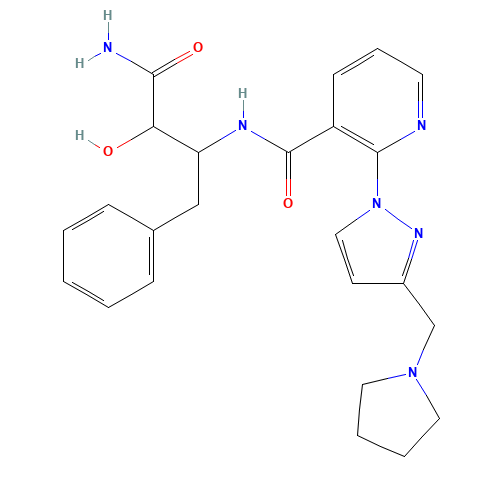 N-(4-amino-3-hydroxy-4-oxo-1-phenylbutan-2-yl)-2-[3-(pyrrolidin-1-ylmethyl)pyrazol-1-yl]pyridine-3-carboxamide (CAS: 1547094-26-7) - Chemical Structure and Molecular Formula 
