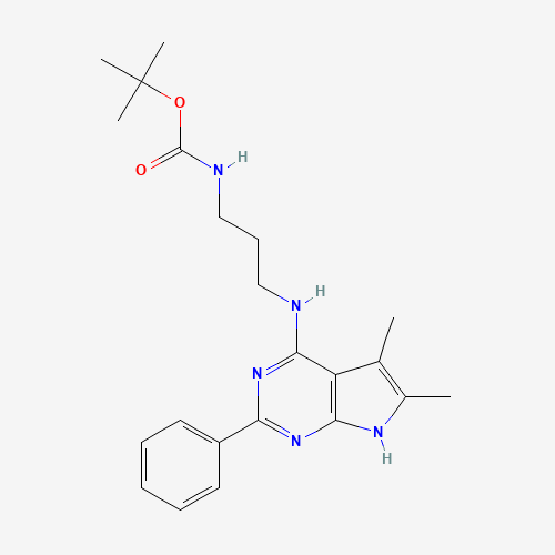 tert-butyl N-[3-[(5,6-dimethyl-2-phenyl-7H-pyrrolo[2,3-d]pyrimidin-4-yl)amino]propyl]carbamate (CAS: 443118-36-3) - Related Chemical Product