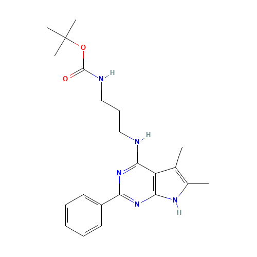 tert-butyl N-[3-[(5,6-dimethyl-2-phenyl-7H-pyrrolo[2,3-d]pyrimidin-4-yl)amino]propyl]carbamate (CAS: 443118-36-3) - Related Chemical Product