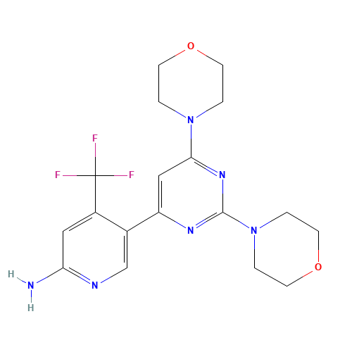 5-(2,6-dimorpholin-4-ylpyrimidin-4-yl)-4-(trifluoromethyl)pyridin-2-amine (CAS: 944396-07-0) - Related Chemical Product