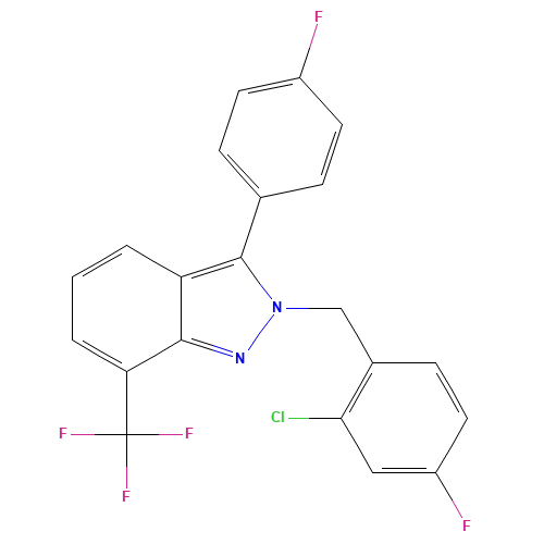 2-[(2-chloro-4-fluorophenyl)methyl]-3-(4-fluorophenyl)-7-(trifluoromethyl)indazole (CAS: 875787-07-8) - Related Chemical Product