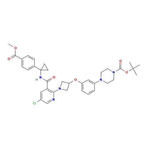 tert-butyl 4-[3-[1-[5-chloro-3-[[1-(4-methoxycarbonylphenyl)cyclopropyl]carbamoyl]pyridin-2-yl]azetidin-3-yl]oxyphenyl]piperazine-1-carboxylate (CAS: 1380754-72-2) - Related Chemical Product