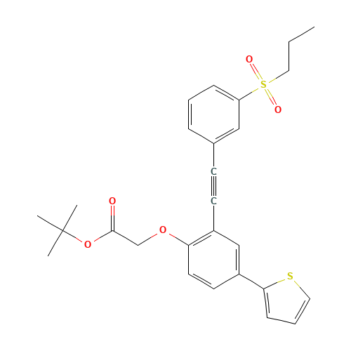 tert-butyl 2-[2-[2-(3-propylsulfonylphenyl)ethynyl]-4-thiophen-2-ylphenoxy]acetate (CAS: 1240288-38-3) - Chemical Structure and Molecular Formula 