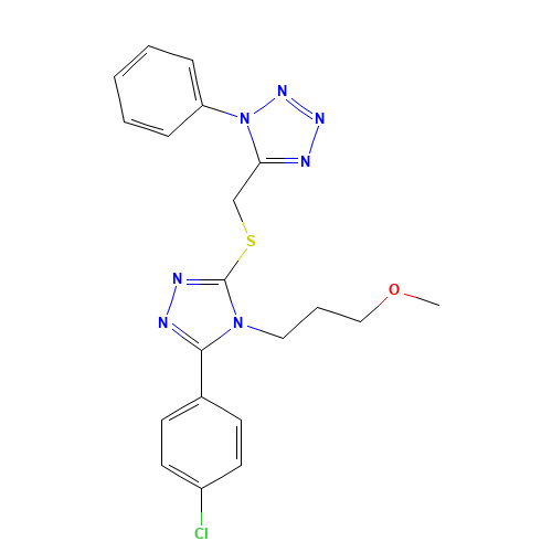 5-[[5-(4-chlorophenyl)-4-(3-methoxypropyl)-1,2,4-triazol-3-yl]sulfanylmethyl]-1-phenyltetrazole (CAS: 1229609-04-4) - Related Chemical Product