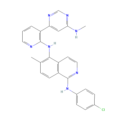 1-N-(4-chlorophenyl)-6-methyl-5-N-[3-[6-(methylamino)pyrimidin-4-yl]pyridin-2-yl]isoquinoline-1,5-diamine (CAS: 943605-77-4) - Chemical Structure and Molecular Formula 