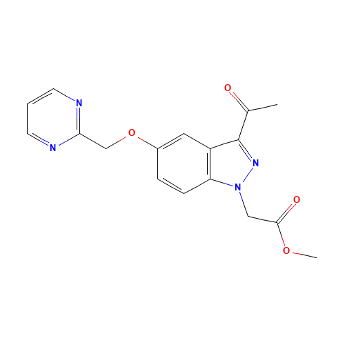 methyl 2-[3-acetyl-5-(pyrimidin-2-ylmethoxy)indazol-1-yl]acetate (CAS: 1386457-60-8) - Chemical Structure and Molecular Formula 