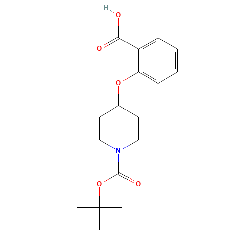 2-[1-[(2-methylpropan-2-yl)oxycarbonyl]piperidin-4-yl]oxybenzoic acid (CAS: 1398510-72-9) - Chemical Structure and Molecular Formula 