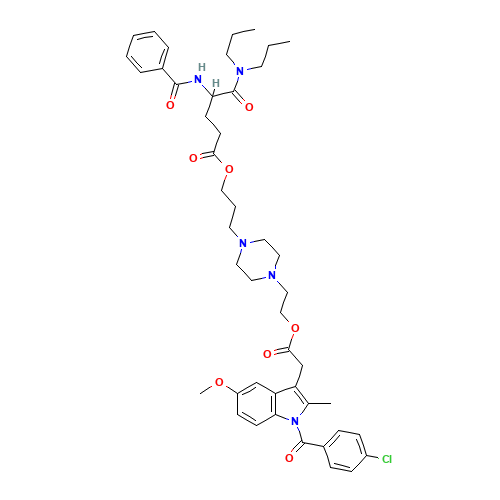 3-[4-[2-[2-[1-(4-chlorobenzoyl)-5-methoxy-2-methylindol-3-yl]acetyl]oxyethyl]piperazin-1-yl]propyl 4-benzamido-5-(dipropylamino)-5-oxopentanoate (CAS: 57132-53-3) - Related Chemical Product