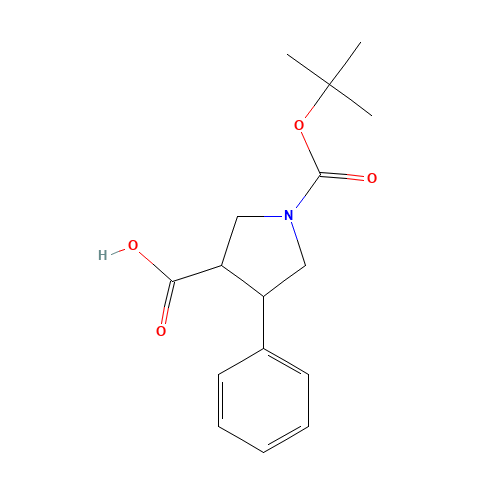 1-[(2-methylpropan-2-yl)oxycarbonyl]-4-phenylpyrrolidine-3-carboxylic acid (CAS: 939757-89-8) - Chemical Structure and Molecular Formula 