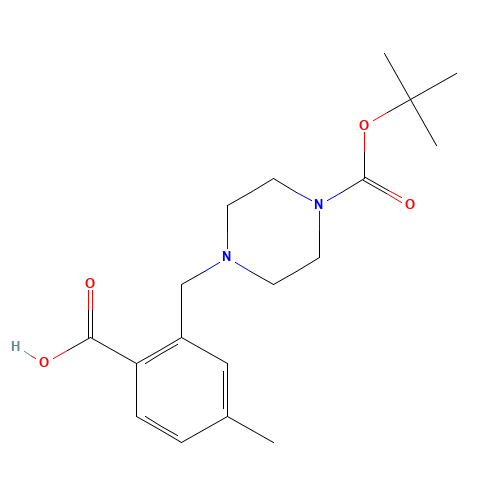 4-methyl-2-[[4-[(2-methylpropan-2-yl)oxycarbonyl]piperazin-1-yl]methyl]benzoic acid (CAS: 1460037-34-6) - Chemical Structure and Molecular Formula 