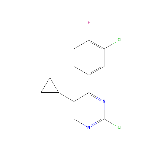 2-chloro-4-(3-chloro-4-fluorophenyl)-5-cyclopropylpyrimidine (CAS: 1341200-68-7) - Chemical Structure and Molecular Formula 