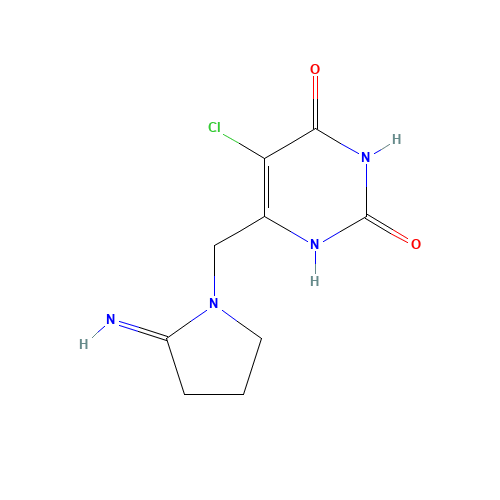 5-chloro-6-[(2-iminopyrrolidin-1-yl)methyl]-1H-pyrimidine-2,4-dione (CAS: 183204-74-2) - Chemical Structure and Molecular Formula 