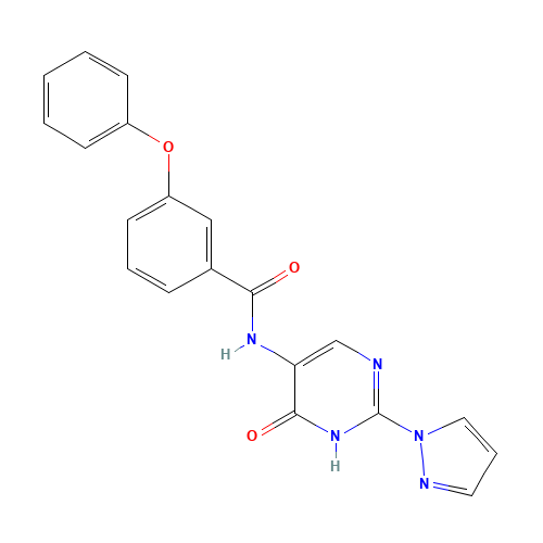 N-(6-oxo-2-pyrazol-1-yl-1H-pyrimidin-5-yl)-3-phenoxybenzamide (CAS: 1343458-06-9) - Chemical Structure and Molecular Formula 