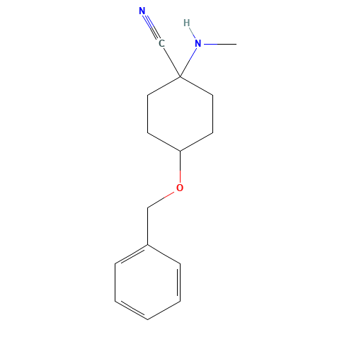 1-(methylamino)-4-phenylmethoxycyclohexane-1-carbonitrile (CAS: 1239019-67-0) - Chemical Structure and Molecular Formula 