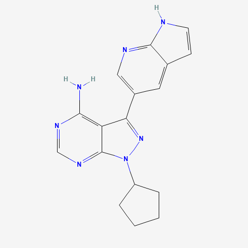 1-cyclopentyl-3-(1H-pyrrolo[2,3-b]pyridin-5-yl)pyrazolo[3,4-d]pyrimidin-4-amine (CAS: 1092788-83-4) - Chemical Structure and Molecular Formula 