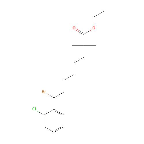 ethyl 8-bromo-8-(2-chlorophenyl)-2,2-dimethyloctanoate (CAS: 1373492-37-5) - Chemical Structure and Molecular Formula 