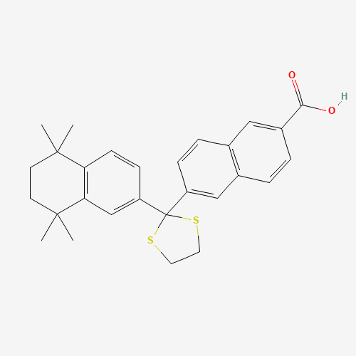 6-[2-(5,5,8,8-tetramethyl-6,7-dihydronaphthalen-2-yl)-1,3-dithiolan-2-yl]naphthalene-2-carboxylic acid (CAS: 345952-44-5) - Chemical Structure and Molecular Formula 