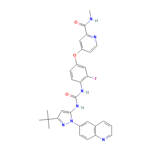 4-[4-[(5-tert-butyl-2-quinolin-6-ylpyrazol-3-yl)carbamoylamino]-3-fluorophenoxy]-N-methylpyridine-2-carboxamide (CAS: 1020172-07-9) - Related Chemical Product