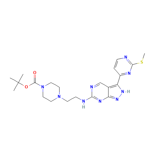tert-butyl 4-[2-[[3-(2-methylsulfanylpyrimidin-4-yl)-2H-pyrazolo[3,4-d]pyrimidin-6-yl]amino]ethyl]piperazine-1-carboxylate (CAS: 1386399-02-5) - Related Chemical Product
