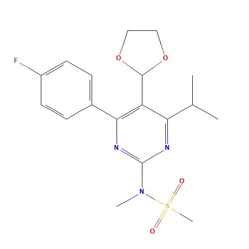 N-[5-(1,3-dioxolan-2-yl)-4-(4-fluorophenyl)-6-propan-2-ylpyrimidin-2-yl]-N-methylmethanesulfonamide (CAS: 916480-94-9) - Chemical Structure and Molecular Formula 