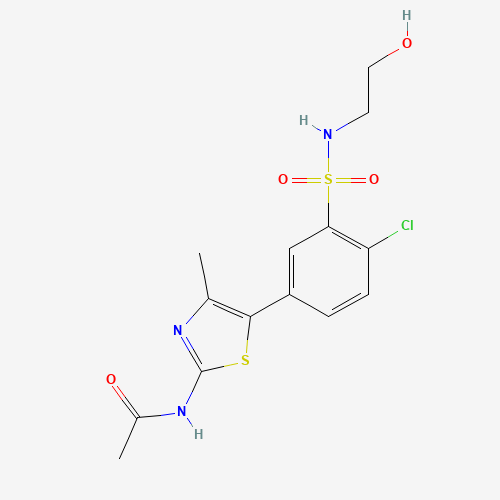 N-[5-[4-chloro-3-(2-hydroxyethylsulfamoyl)phenyl]-4-methyl-1,3-thiazol-2-yl]acetamide (CAS: 593960-11-3) - Related Chemical Product