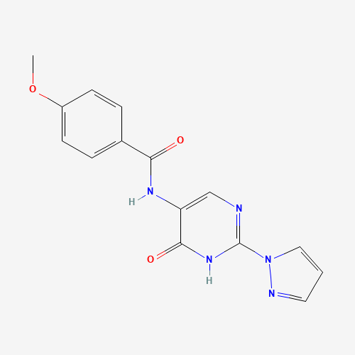 4-methoxy-N-(6-oxo-2-pyrazol-1-yl-1H-pyrimidin-5-yl)benzamide (CAS: 1343457-83-9) - Chemical Structure and Molecular Formula 