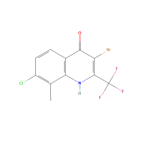 3-bromo-7-chloro-8-methyl-2-(trifluoromethyl)-1H-quinolin-4-one (CAS: 59108-22-4) - Chemical Structure and Molecular Formula 