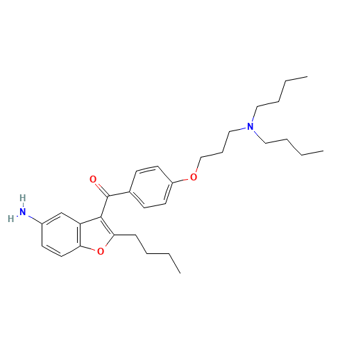 (5-amino-2-butyl-1-benzofuran-3-yl)-[4-[3-(dibutylamino)propoxy]phenyl]methanone (CAS: 141644-91-9) - Chemical Structure and Molecular Formula 