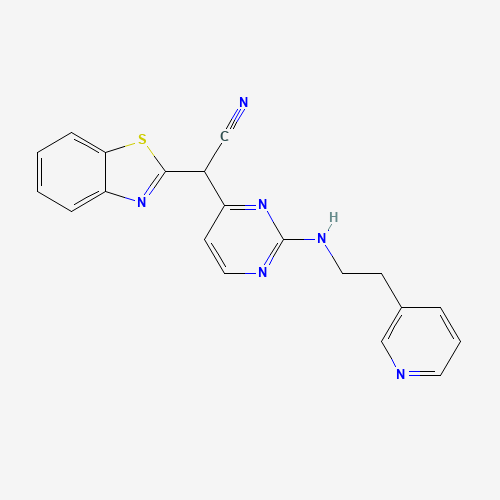 2-(1,3-benzothiazol-2-yl)-2-[2-(2-pyridin-3-ylethylamino)pyrimidin-4-yl]acetonitrile (CAS: 345987-15-7) - Chemical Structure and Molecular Formula 