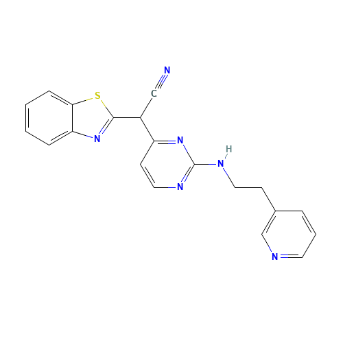 2-(1,3-benzothiazol-2-yl)-2-[2-(2-pyridin-3-ylethylamino)pyrimidin-4-yl]acetonitrile (CAS: 345987-15-7) - Related Chemical Product