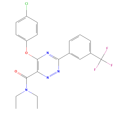 5-(4-chlorophenoxy)-N,N-diethyl-3-[3-(trifluoromethyl)phenyl]-1,2,4-triazine-6-carboxamide (CAS: 921620-16-8) - Related Chemical Product