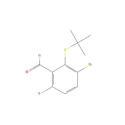 3-bromo-2-tert-butylsulfanyl-6-fluorobenzaldehyde (CAS: 1326714-82-2) - Chemical Structure and Molecular Formula 