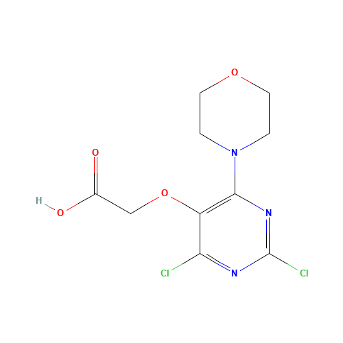 2-(2,4-dichloro-6-morpholin-4-ylpyrimidin-5-yl)oxyacetic acid (CAS: 1572048-34-0) - Chemical Structure and Molecular Formula 