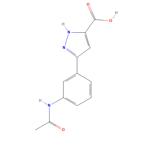 3-(3-acetamidophenyl)-1H-pyrazole-5-carboxylic acid (CAS: 1240061-39-5) - Chemical Structure and Molecular Formula 