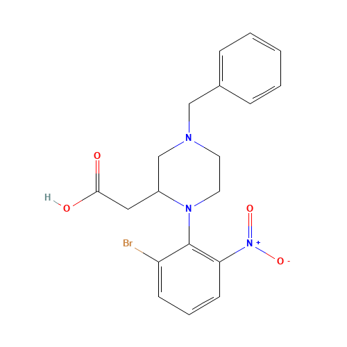 2-[4-benzyl-1-(2-bromo-6-nitrophenyl)piperazin-2-yl]acetic acid (CAS: 1252646-48-2) - Related Chemical Product