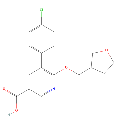 5-(4-chlorophenyl)-6-(oxolan-3-ylmethoxy)pyridine-3-carboxylic acid (CAS: 1364678-71-6) - Chemical Structure and Molecular Formula 