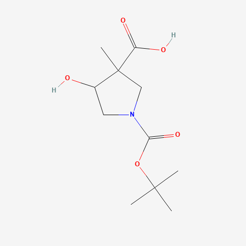 4-hydroxy-3-methyl-1-[(2-methylpropan-2-yl)oxycarbonyl]pyrrolidine-3-carboxylic acid (CAS: 1499189-52-4) - Chemical Structure and Molecular Formula 