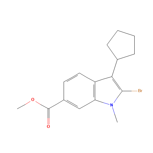 methyl 2-bromo-3-cyclopentyl-1-methylindole-6-carboxylate (CAS: 494799-35-8) - Chemical Structure and Molecular Formula 