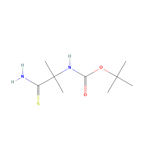 tert-butyl N-(1-amino-2-methyl-1-sulfanylidenepropan-2-yl)carbamate (CAS: 133117-98-3) - Chemical Structure and Molecular Formula 