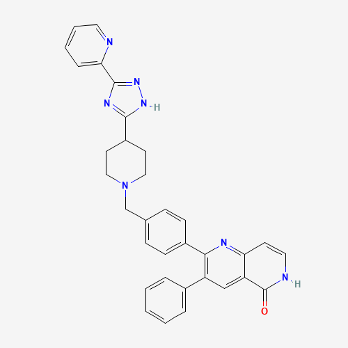 3-phenyl-2-[4-[[4-(3-pyridin-2-yl-1H-1,2,4-triazol-5-yl)piperidin-1-yl]methyl]phenyl]-6H-1,6-naphthyridin-5-one (CAS: 893422-47-4) - Chemical Structure and Molecular Formula 
