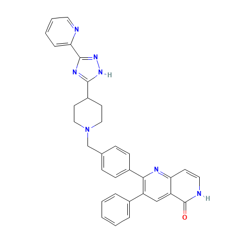 3-phenyl-2-[4-[[4-(3-pyridin-2-yl-1H-1,2,4-triazol-5-yl)piperidin-1-yl]methyl]phenyl]-6H-1,6-naphthyridin-5-one (CAS: 893422-47-4) - Chemical Structure and Molecular Formula 