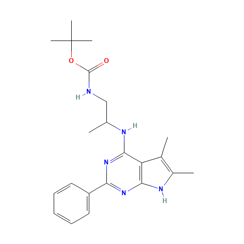 tert-butyl N-[2-[(5,6-dimethyl-2-phenyl-7H-pyrrolo[2,3-d]pyrimidin-4-yl)amino]propyl]carbamate (CAS: 251946-42-6) - Related Chemical Product