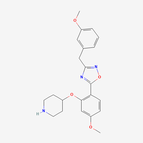 3-[(3-methoxyphenyl)methyl]-5-(4-methoxy-2-piperidin-4-yloxyphenyl)-1,2,4-oxadiazole (CAS: 1443208-68-1) - Chemical Structure and Molecular Formula 