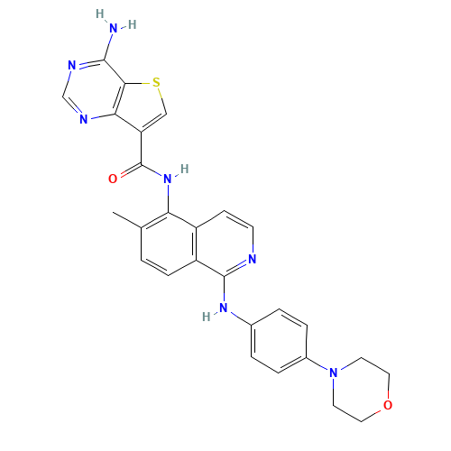 4-amino-N-[6-methyl-1-(4-morpholin-4-ylanilino)isoquinolin-5-yl]thieno[3,2-d]pyrimidine-7-carboxamide (CAS: 1446111-87-0) - Chemical Structure and Molecular Formula 