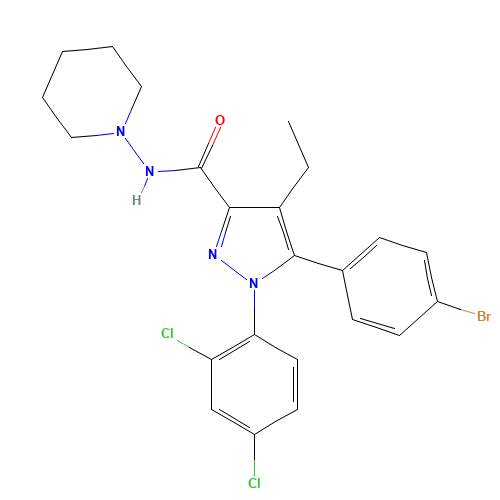 5-(4-bromophenyl)-1-(2,4-dichlorophenyl)-4-ethyl-N-piperidin-1-ylpyrazole-3-carboxamide (CAS: 288104-79-0) - Chemical Structure and Molecular Formula 