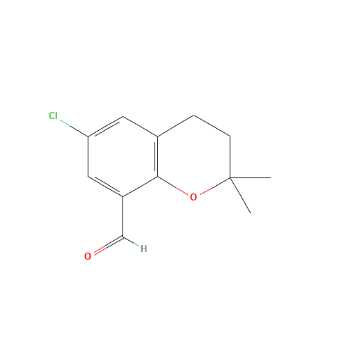 6-chloro-2,2-dimethyl-3,4-dihydrochromene-8-carbaldehyde (CAS: 1350761-48-6) - Chemical Structure and Molecular Formula 