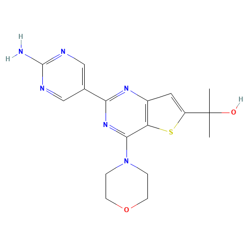 2-[2-(2-aminopyrimidin-5-yl)-4-morpholin-4-ylthieno[3,2-d]pyrimidin-6-yl]propan-2-ol (CAS: 1033735-94-2) - Chemical Structure and Molecular Formula 