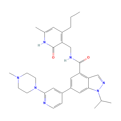 N-[(6-methyl-2-oxo-4-propyl-1H-pyridin-3-yl)methyl]-6-[2-(4-methylpiperazin-1-yl)pyridin-4-yl]-1-propan-2-ylindazole-4-carboxamide (CAS: 1346704-33-3) - Related Chemical Product