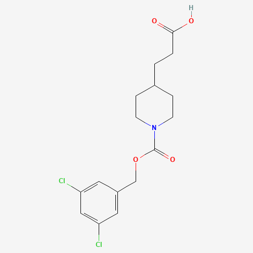 3-[1-[(3,5-dichlorophenyl)methoxycarbonyl]piperidin-4-yl]propanoic acid (CAS: 1613514-02-5) - Chemical Structure and Molecular Formula 