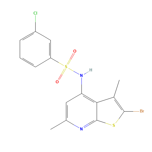 N-(2-bromo-3,6-dimethylthieno[2,3-b]pyridin-4-yl)-3-chlorobenzenesulfonamide (CAS: 1312593-57-9) - Chemical Structure and Molecular Formula 